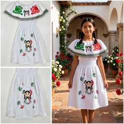 Mexican Tricolor Girls Size 12 White Dress Mexican Lelé / Vestido Tricolor Lelé Niña talla 12