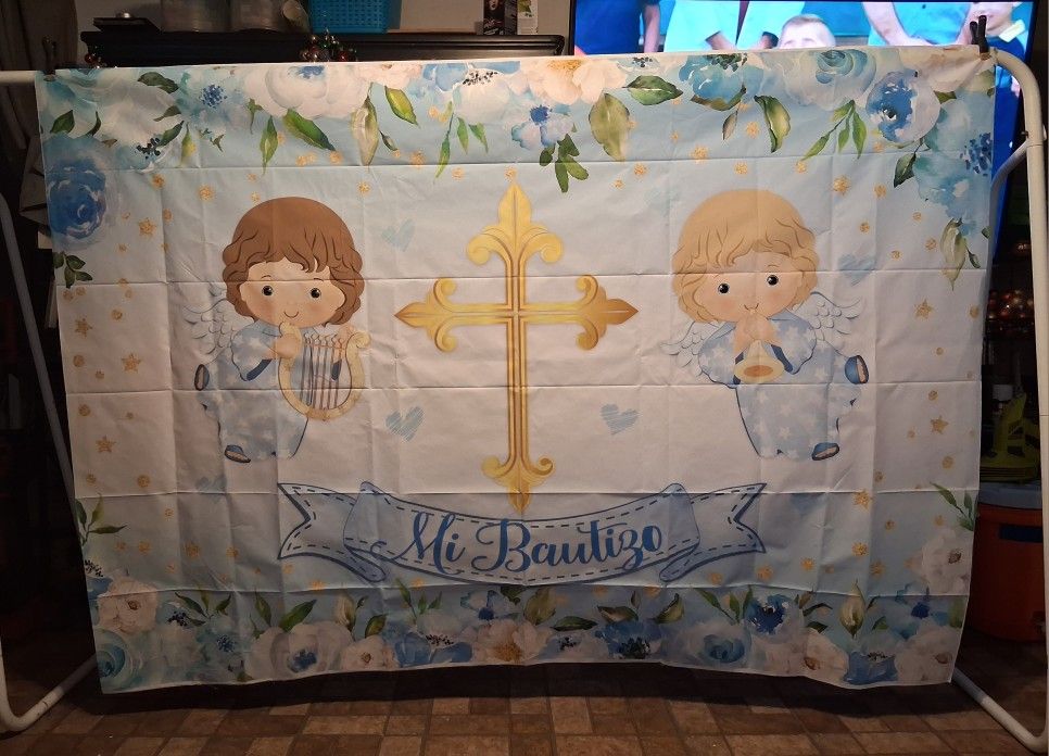 Mi Bautizo Backdrop Blue Boy Party
