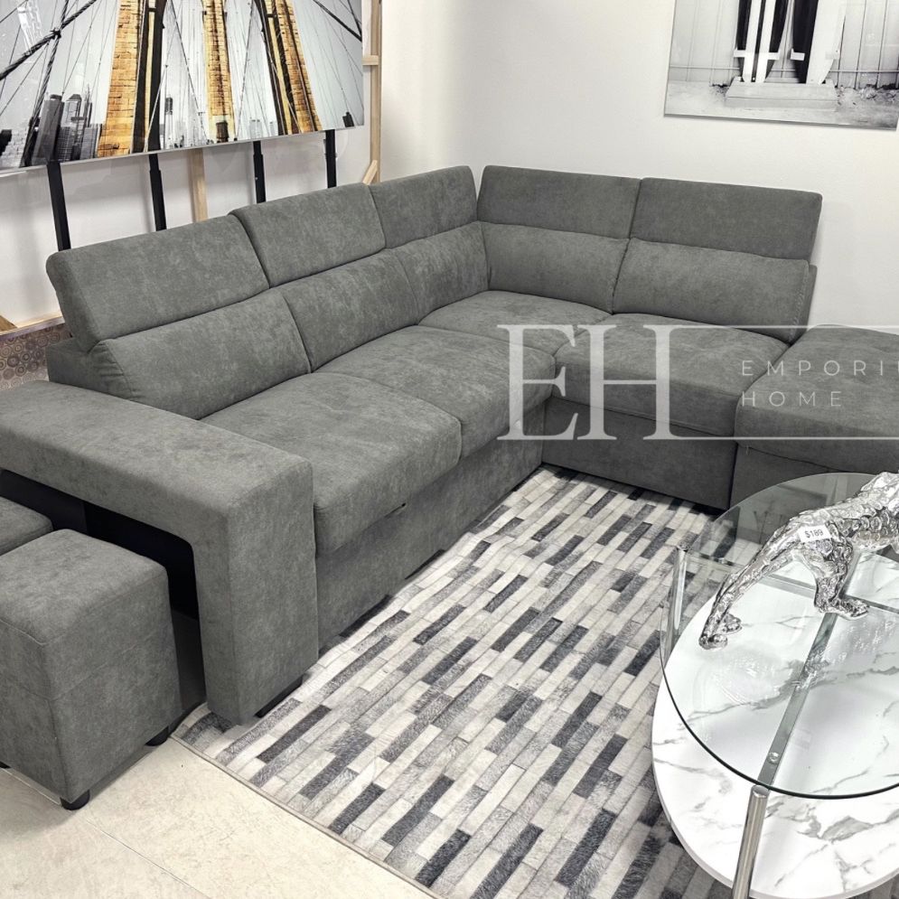 Grey Modern Sofa Sectional Sleeper With Storage 🔥FINANCING AVAILABLE 