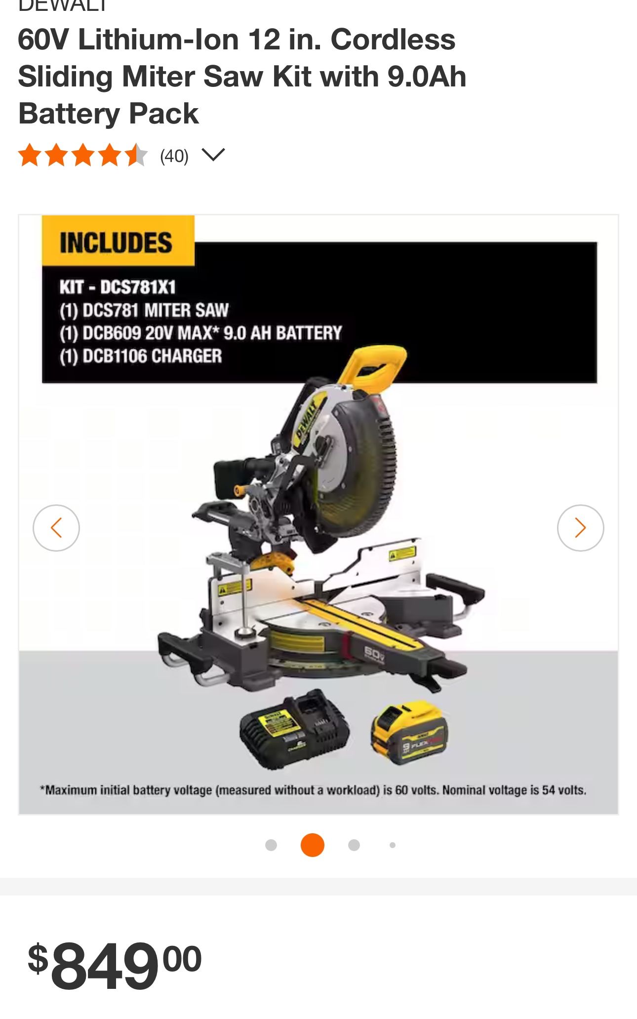 60V Lithium lon 12 in. Cordless Sliding Miter Saw Kit with 9.0Ah Battery Pack