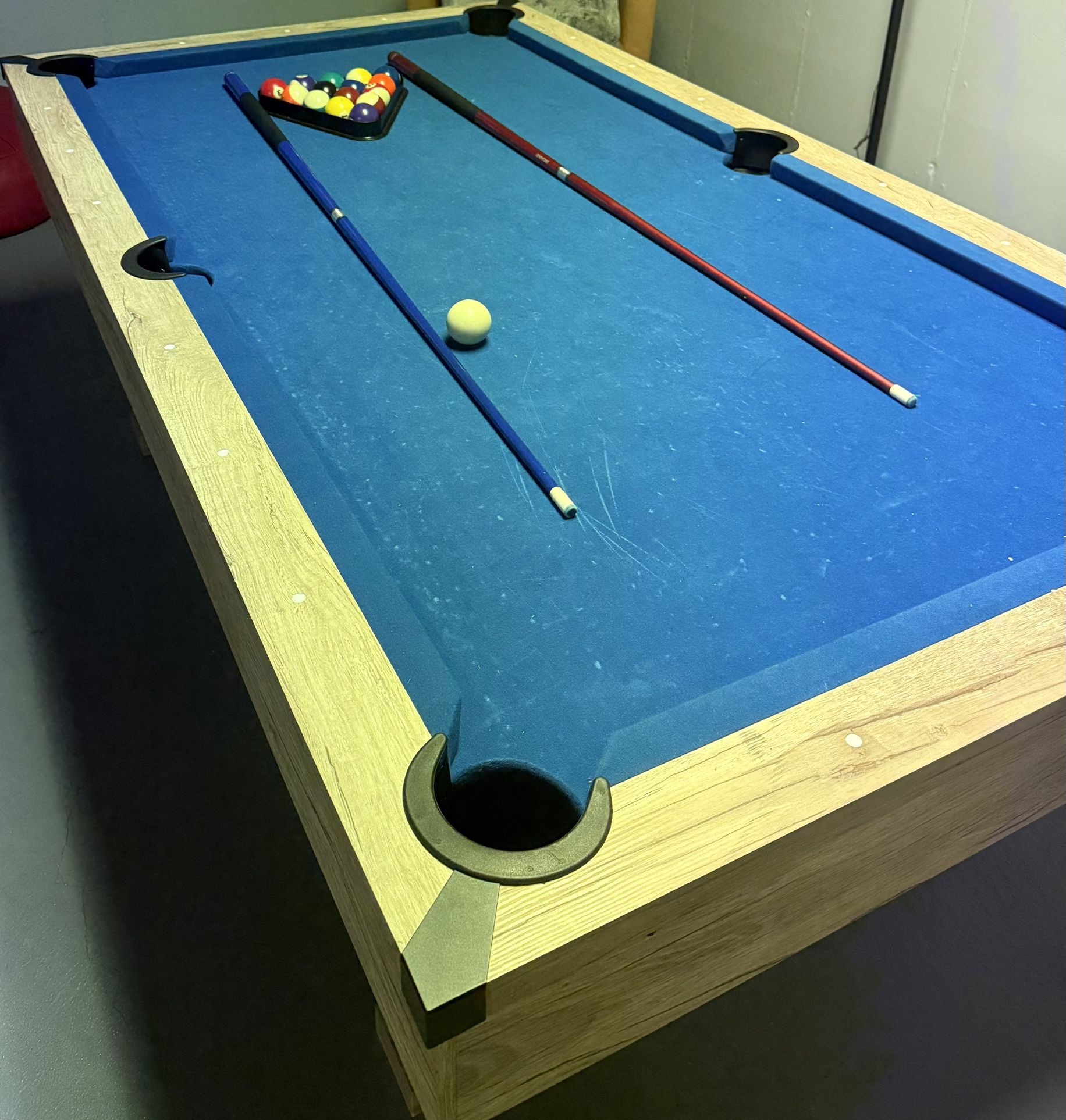 Blue Felt Pool Table 2 Sticks Included