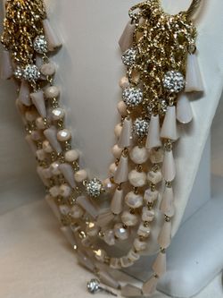 Multi Strand Multi Shaped Glass Beaded Statement Necklace and Two Pairs of Earrings Set