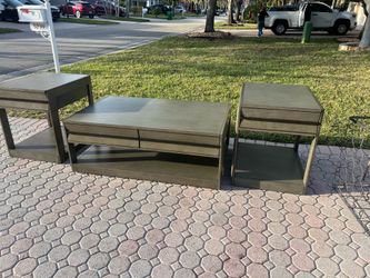 Matching Coffee Table + 2 End Tables Set – Modern Gray