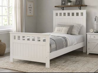 Twin bed with twin mattress and spring and dresser