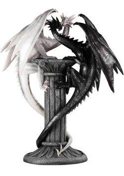 ICE Armor 19.5" H Medieval Black and White Dragons Statue Fantasy Decoration Figurine Large Sculpture