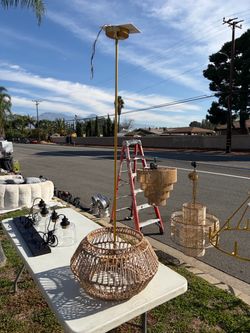 Woven Rattan Pendant Light with Brass Rod