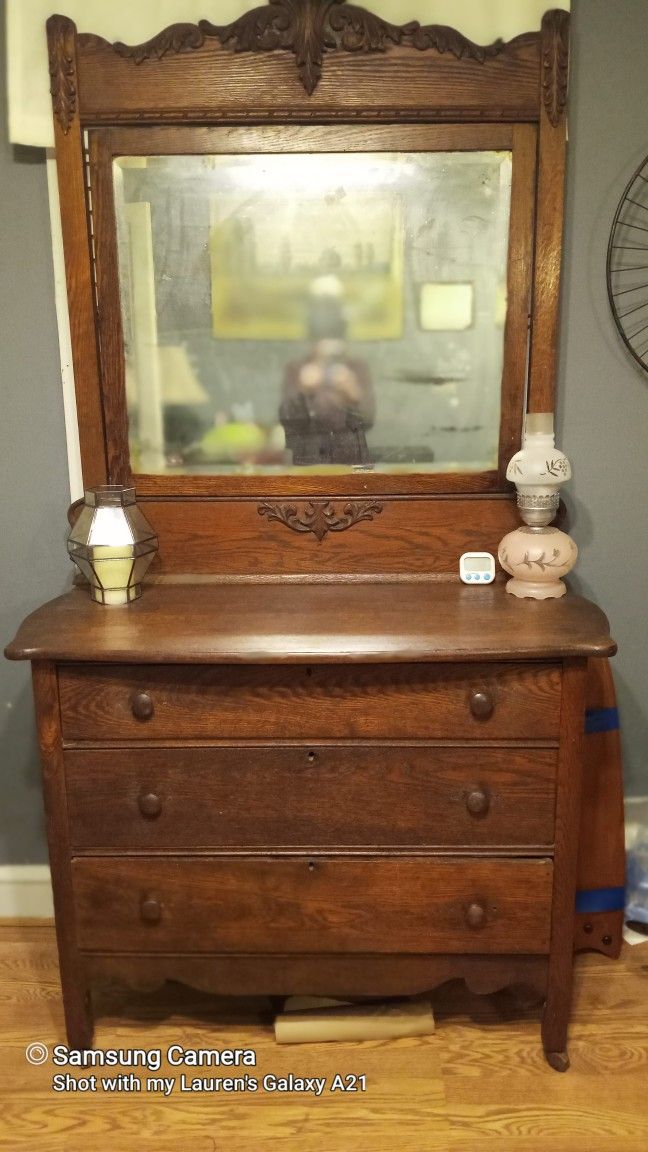 Beautifully Crafted +/-125 Yr Old Dresser With Antique Mirror& ..