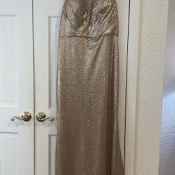 Beautiful Bari Jay Evening Dress , Gold Sequined , The Size Say 20 , But It Fits  More Of Size 16 Size May Be 18, Its Stretch A Little Biti  It is sli