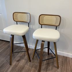 Wayfair Julieza Swivel Upholstered Rattan Back Counter & Bar Stool Set Of 2