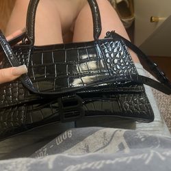 Balenciaga Hourglass Small Handbag Crocodile Embossed