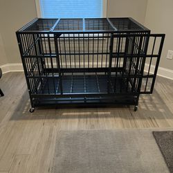48/38 Inch Heavy Duty Dog Crate Cage Kennel with Wheels