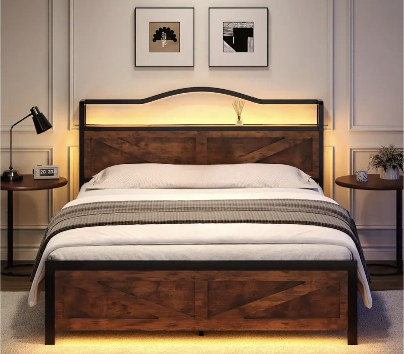 Queen LED Bed frame with charging station BRAND NEW
