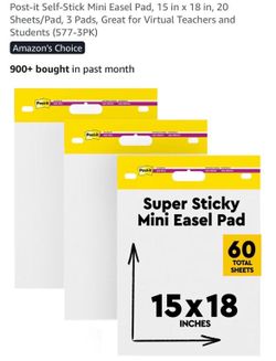 Post-it Self-Stick Mini Easel Pad, 15 in x 18 in, 20 Sheets/Pad, 3 Pads, Great for Virtual Teachers and Students (577-3PK)