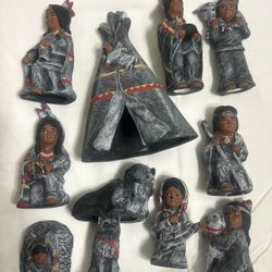 Native American Indian Nativity Set Of 11 Pieces Hand Painted 