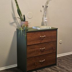 Matte Green Dresser with Wood Drawer Accent (3 Tier)