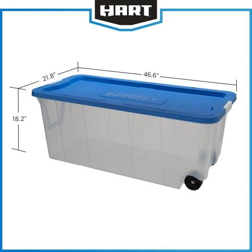 HART 200 Quart Latching Rolling Plastic Storage Bin Container, Clear