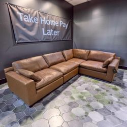 [EXCLUSIVE] Emilia 4-Piece Caramel Leather Sectional
