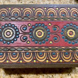 Polish Wooden Box Hand Made Wooden Carved Painted