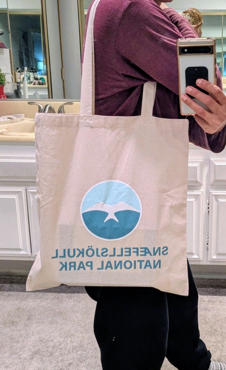 Iceland Snæfellsjökull National Park Tote Bag. 100% Cotton, Hand painted 16"x15". Eco-friendly Durable Chic!