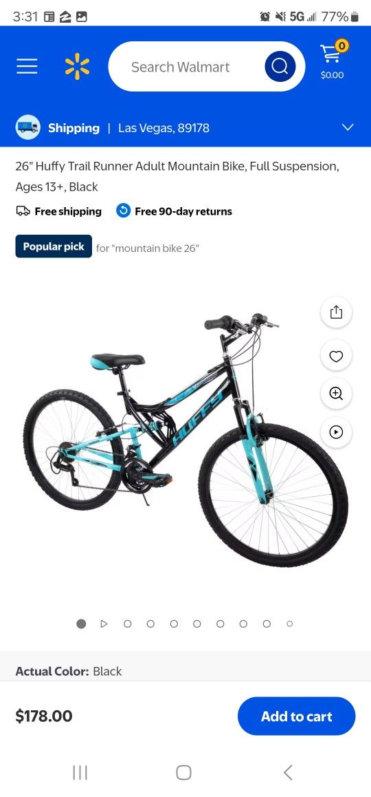 26 Huffy Trail Runner Adult Mountain Bike Bicycle, Full Suspension,