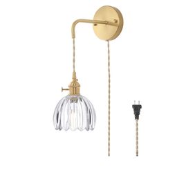 Shenmoyl Vintage Wall Sconce Wall Lamp with Clear Tulip Glass Shade Hanging Wall Sconce with 4.9FT Plug in Cord, Modern Wall Lamp Fixtures Decor for B
