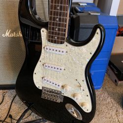 2003 Fender Squier Stratocaster / Strat Electric Guitar - Black With Pearl Pickguard! Excellent Condition!