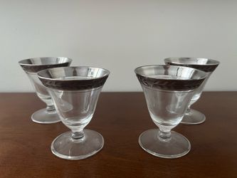 Vintage-Set of 4 Silver Rim Footed Cocktail Glasses