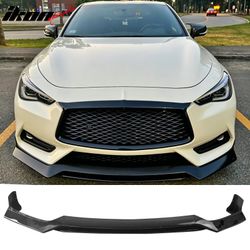 Fits 2017-2022 INFINITI Q60 V37 RS JDM Style Front Bumper Lip Chin Gloss Black 3PCS