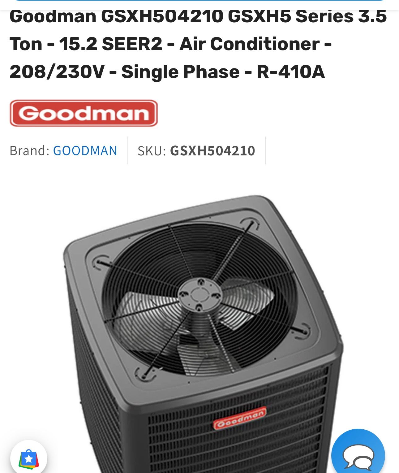 Goodman GSXH504210 GSXH5 Series 3.5 Ton - 15.2 SEER2 - Air Conditioner - 208/230V - Single Phase - R 