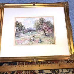Original Oil Painting Signed D Kent 2 Girls English Landscape