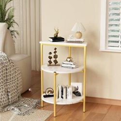 Marble Side Table , 3-Tier Small Round End Table with Metal Frame, Bedside Corner Table for Living Room & Bedroom