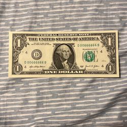 1 Dollar Bill Series Number 00666666