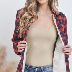 Sherpa Lined Plaid Top Red