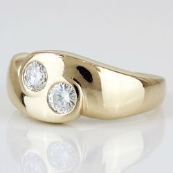 14k Yellow Gold 1 Carat Natural Two-Diamond Bypass Swirl Ring