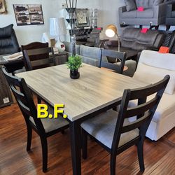 🛑 Dining Set 5 Pc, Solid Wood & Melamine Top, Light Gray no Black, New in the Box.