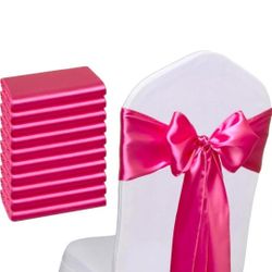 10 Pack Hot Pink Satin Table Runner Chair Sash Bow 7x108 Inches Long New