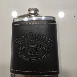 Jack Daniel's Black Leather Wrapped Stainless Steel Flask