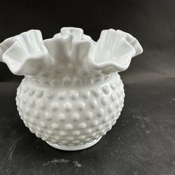 VTG Fenton Hobnail Milk Glass Rose Bowl Vase  