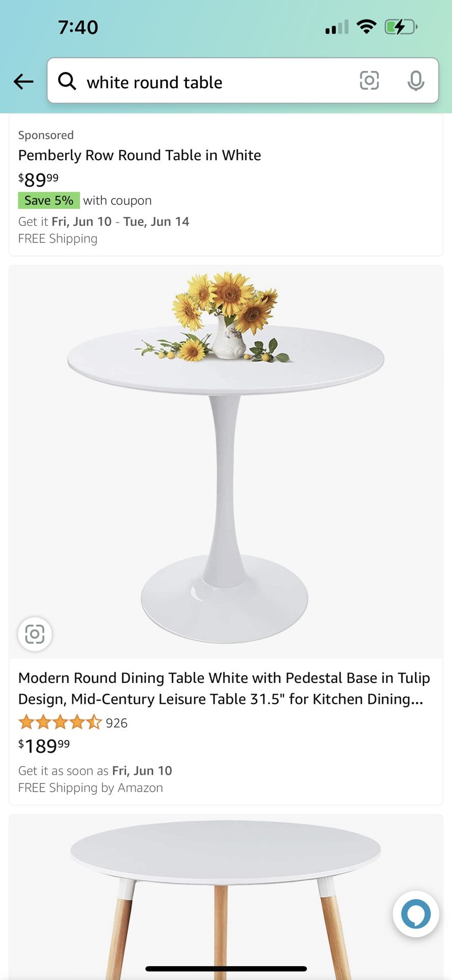 White Round Table 39” Sturdy Base New In Open Box