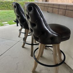 (3)Tufted Faux Leather Bar Stools 