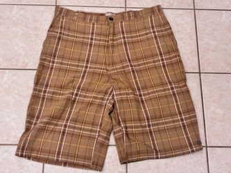 Vans Plaid Shorts Mens Size 36 Brown Tan Skate Casual Chino Flat Front Y2K