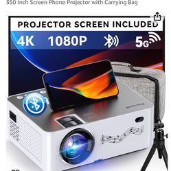 WiFi and Bluetooth Projector, 5G WiFi Native 1080P/ 16000L Video Projector with Screen, 4K Support Outdoor Projector, 350 Inch Screen Phone Projector