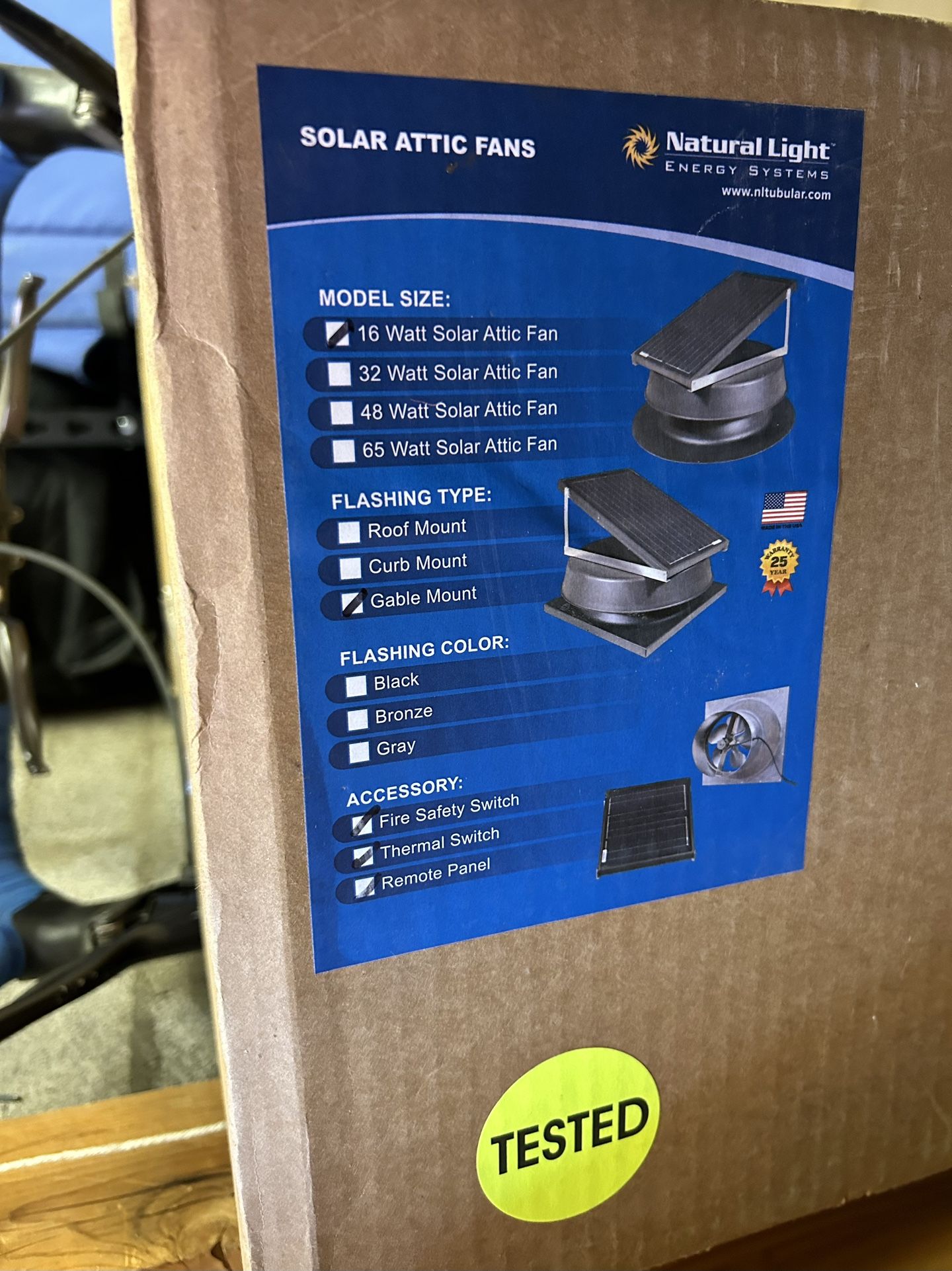 16 Watt Gable Mount Solar Attic Fan Natural Light