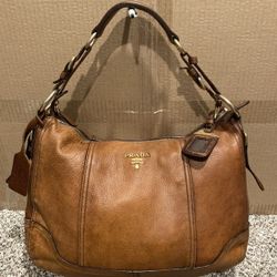 𝐏𝐫𝐚𝐝𝐚   Large Deer Skin In Brown Leather Bag