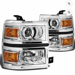 #A2-23-CVSV14.00L）right broken only left 2014 to 2015 Chevy Silverado 1500 Chrome Amber Projector Headlight Lamps $50