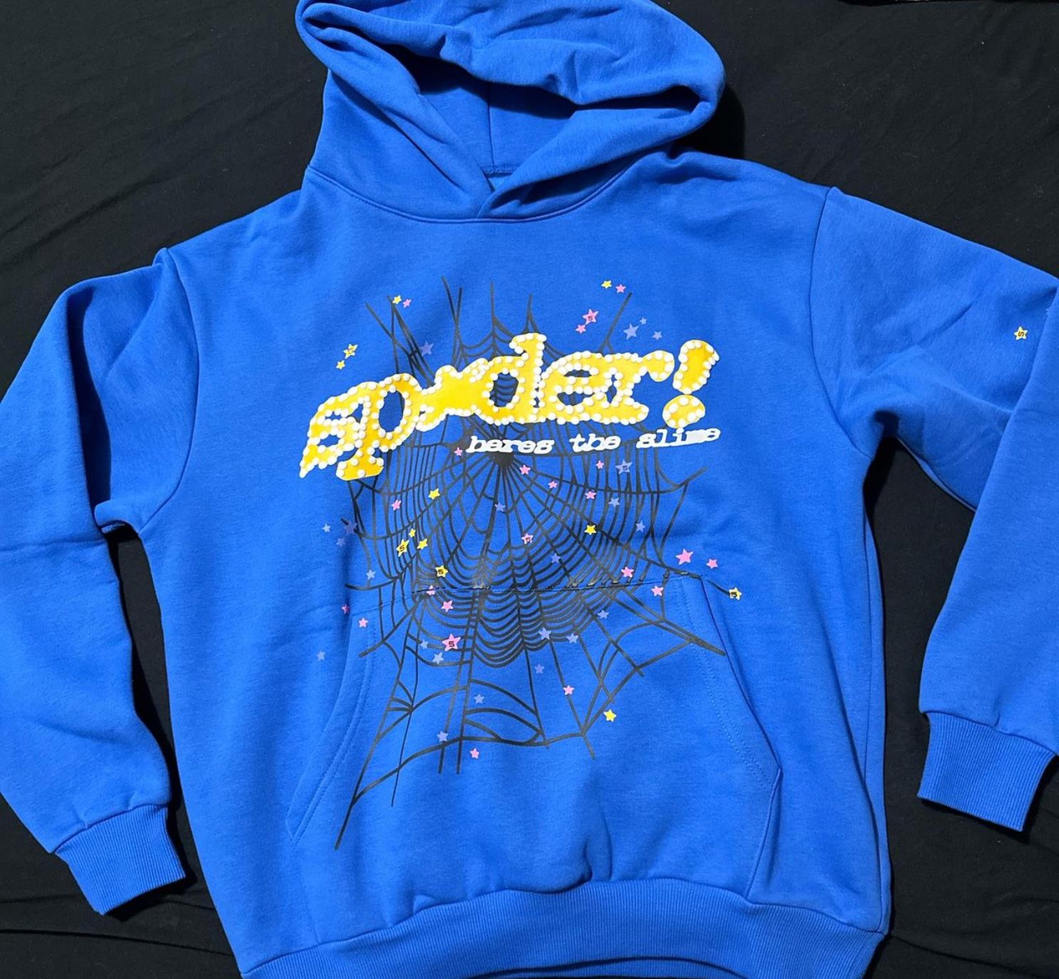 Yellow on Blue Sp5der Hoodie Size L