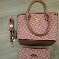 New 3 Piece PURSE WITH DOUBLE ZIP WALLET