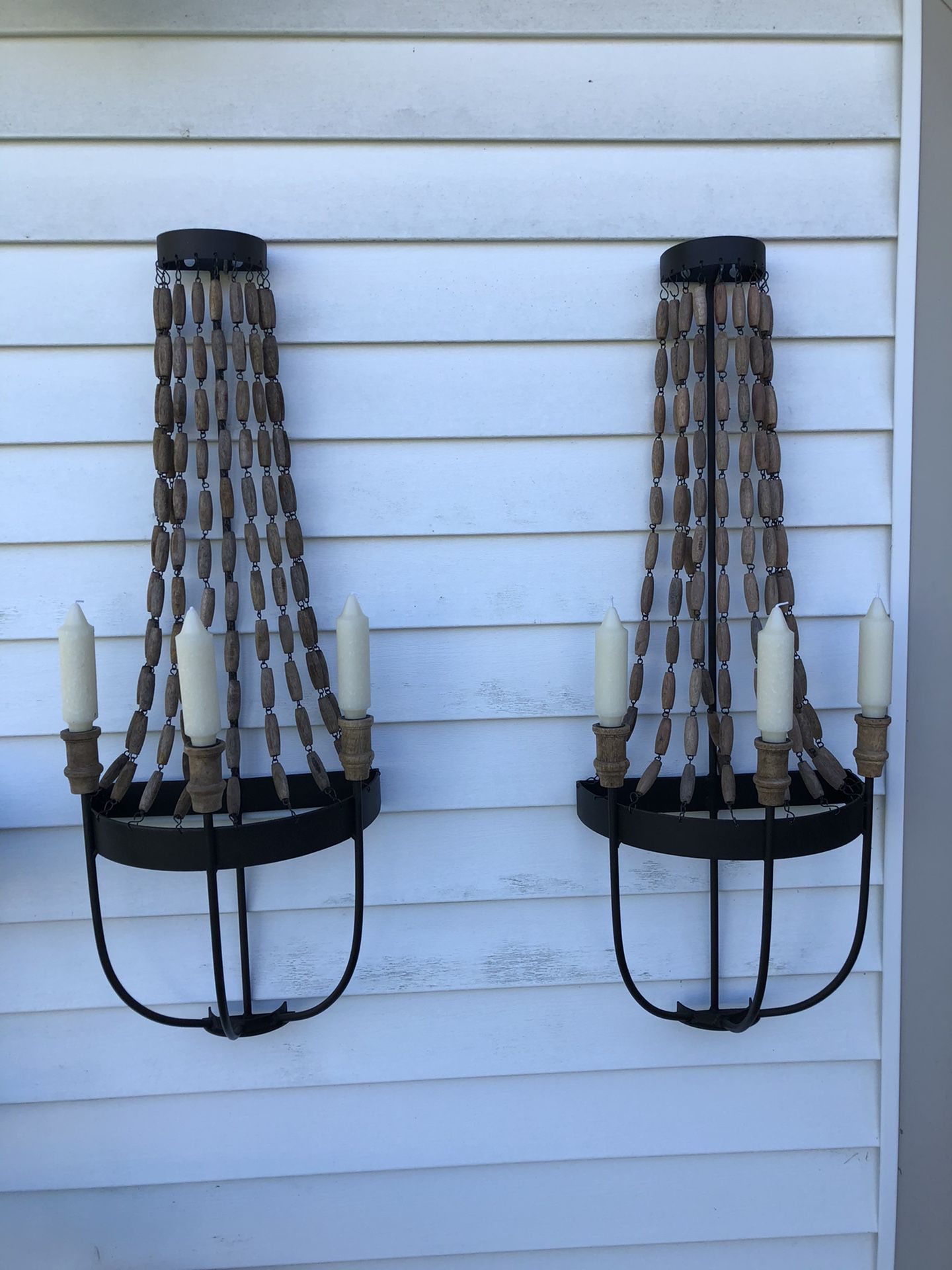 2 Wooden Bead Candle Sconces