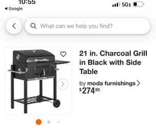 21 in. Black Charcoal Grill with Side Table