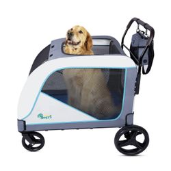 NEW 4 Wheel Grey 3-Door XL Pet Dog Stroller (Up to 180 lbs) w/Storage Bag - $260 Retail